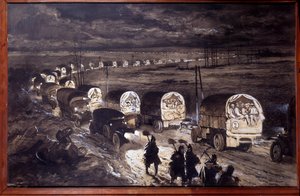Første Verdenskrig (1914-1918): "The Sacred Way of Verdun" Akvarel af Georges Bertin Scott (1873-1942) dit Scott de Plagnolles. marts 1916. Søn 0,7x1,1 m Paris, musee de l