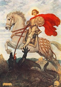 Sankt Georg og dragen (farvelitografi) af Georges Bertin Scott