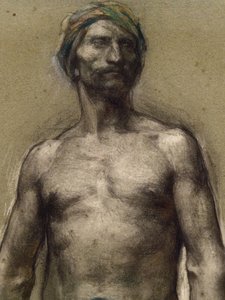 Studie af nøgen mand ved turbanen (detalje) (ca. 1888). George Desvallieres (1861-1950). Pastel på papirstang laminerer på pappapir. Musee des Beaux-Arts de la Ville de Paris, PeuPalais.