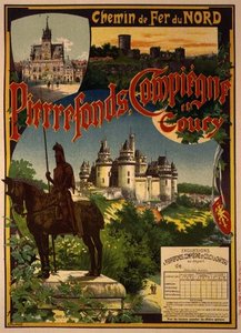 Gengivelse af en plakat, der reklamerer for Northern Railway-udflugter til Pierrefonds, Compiegne og Coucy (litho)