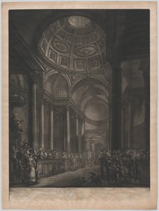 En udsigt over det indre af St. Stephens Walbrook, udført fra tegningen i hans Majestæts ..., ca. 1767. af Georges François Blondel