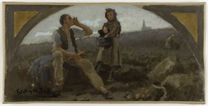 Skitse til spisesalen på Hôtel de Ville de Paris: La pomme de terre, ca. 1893 (olie på lærred) af Georges Jules Bertrand