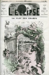 Nøglen til felterne, illustration af Pilotel, der erstatter Gills tegning "Retfærdighed og hævn forfølger kriminalitet", cencure af politiet. Cover i "" L