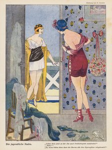 Den naive unge kvinde (farve litho)