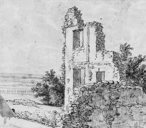 An Allee of Trees in a Park recto, The Ruins of a Building on a Hill verso, n.d.. af Georges Michel