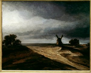 Omgivelserne i Montmartre parisisk landskab med mølle. maleri af Georges Michel (1763-1843) 1700-tallet søn. 0,64 X 0,80 m Paris, Musée du Louvre
