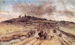 Udsigt fra Montmartre til Paris Akvarel af Georges Michel (1763-1843) Paris fra det 19. århundrede, Louvre-museet