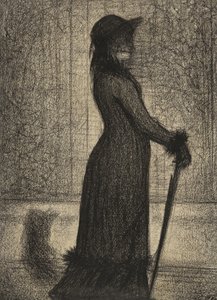 Une Elegante, Kvinde slentrer, ca. 1884 (blyantsfortælling på michalett-papir) af Georges Pierre Seurat