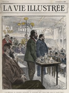 Generalkongres for socialistiske organisationer, afholdt i Paris i december 1899, på Gymnasium Japy - Jean Jaures (1859-1914) og Eugene Fournier (1857-1914) tegning af Georges Redon - la vie illustree de 1899 af Georges Redon