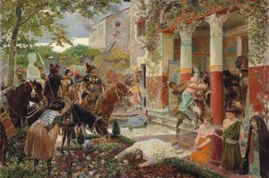 Romersk villa i Gallien fyret af horderne af Hunneren Attila. Signeret 