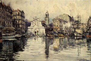 Havnen, Marseille (akvarel) af Georges Rose