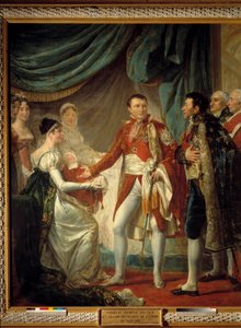 Kejser Napoleon I præsenterer sin søn, kongen af Rom for imperiets dignitærer den 20/03/1811 i nærværelse af den imponerede Marie Louises maleri af Georges Rouget (1784-1869) 1812 Søn. 2,60 x 2,20 m - Præsentationen af kongen af Rom -Napoleon