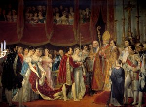 Religiøst ægteskab af Napoleon I (1769-1821) med ærkehertuginde Marie Louise af Habsburg-Lorraine (1791-1847), 2/04/1810 i Salon carre du Louvre maleri af Georges Rouget (1783-1869) 1800-tallet søn. 3,67x4,94 m. - Napoleon I
