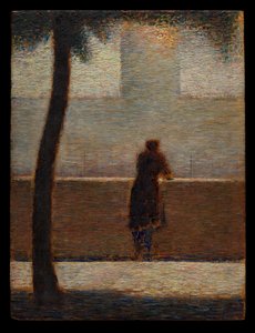 En mand, der læner sig op ad en brystning af Georges Seurat
