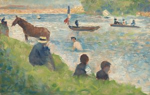 Hest og både (Undersøgelse for "Badende i Asnières") af Georges Seurat