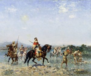 Arabisk kavaleri, der springer en strøm,