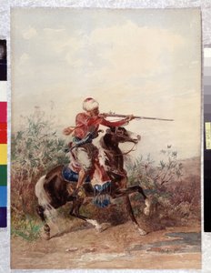 Orientalisme: "" Rytter trækker en hest"" Maleri af Georges Washington (1827-1910) Obligatorisk omtale: Collection fondation regards de Provence, Marseille