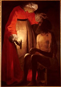 Job raser af sin kone. Maleri af Georges De La Tour (1593-1652)