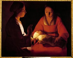 The New Born Child (The New Born Child). Maleri af Georges De La Tour (1593-1652)