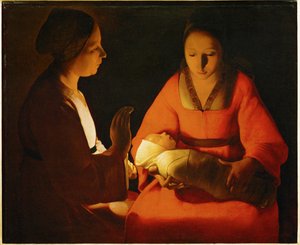 Det nyfødte barn (maleri på lærred) af Georges de la Tour