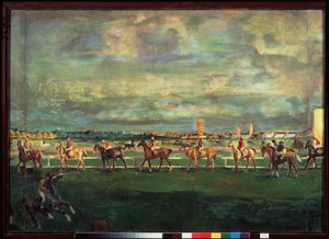 Hestevæddeløb (Horseracing) - Maleri af Georgi Bogdanovich Yakulov (1884-1928), olie på træ af Georgy Bogdanovich Yakulov