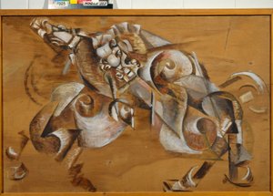 ""Lion attacking a Horse"" (Lion attacking a Horse) Maleri af Georgi Yakulov (1884-1928) Olie på legetræ 1917-1918 Dim 99x149 cm Stats Tretyakov Gallery, Moskva af Georgy Bogdanovich Yakulov