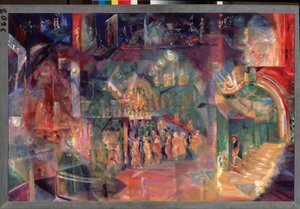 Un bar (A Bar) - Maleri af Georgi Bogdanovich Yakulov (1884-1928), olie på lærred, russisk kunst, 20. århundrede, futurisme - Statens Tretyakov Gallery, Moskva