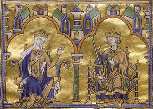 Blanche af Castilla og kong Louis IX af Frankrig, fra Toledo Moralized Bible of St Louis, omkring 1227-1234