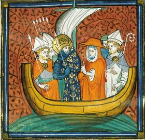 Rådet om bord på et skib, fra Chroniques de France ou de St Denis, 14. århundrede (22528511880)