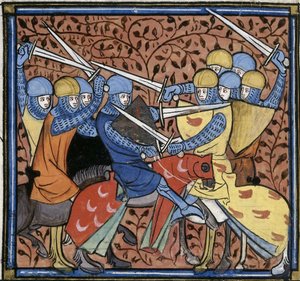 Ebroin besejrer østrigerne, fra Les Grandes chroniques de France, Royal 16 G VI f.114v, ca. 1332-1350 (22528516520) af Georgia Levan Ramishvili from Tbilisi
