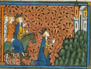 Louis IX på pilgrimsrejse til Nazareth, fra Chroniques de France ou de St Denis, 14. århundrede (22528526100)