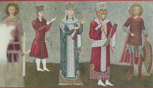 Kopi af en freskomaleri, der forestiller dronning Thamar (1184-1213) og hendes far, kong Grigori III (1156-1184) af Georgian School