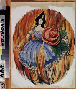 Ildens præstinde. En ballerina tegner et dansetrin midt i flammerne. Værk af Georgi Ivanovich Narbut (1886-1920), akvarel og blæk på papir, ca. 1910. Russisk kunst, begyndelsen af ​​det 20. århundrede, symbolik. Statens Kunstmuseum, Nijn af Georgy Narbut