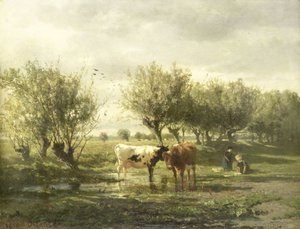 Køer ved en dam af Gerard Bilders (signed by artist)