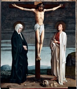 Korsfæstelsespolyptykonpanel fra San Gerolamo della Cervara-kirken - Maleri af Gerard David (ca. 1460-1523) 1506 Dim 90x100 cm Genes Musei di Strada Nuova (ex Palazzo Bianco) Italien af Gerard David