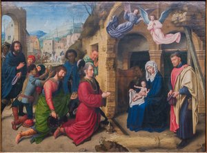 Tysk: Die Anbetung der Könige (kopi efter Hugo van der Goes) De hellige tre kongers tilbedelse af Gerard David