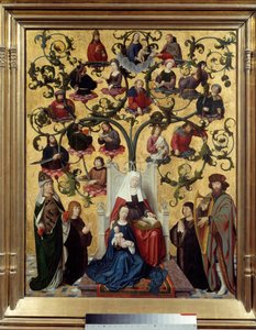 Sankt Annes linje Repræsentation af det genealogiske træ af Sankt Anne, Marias mor. Maleri på træ af Gerard David (1460-1523). 1483. Søn. 0,88 x 0,69 Lyon, Musee des Beaux Arts af Gerard David