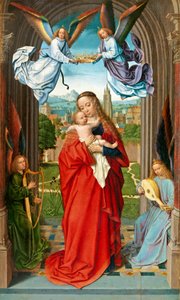Jomfru og barn med fire engle, ca. 1510-15 (olie på træ) af Gerard David