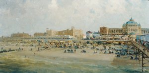 En sommerdag på Scheveningen Strand ved Kurhaus (olie på lærred) af Gerard Delfgaauw