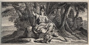 Minerva Slaming Discord - Minerva Terrassant la discorde - Gravering af Gerard Edelinck efter Daniel Halle (1614-1675)