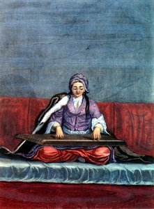 Tyrkisk pige, der spiller citeren, graveret af Gerard Jean Baptiste Scotin (1671-1716) (gravering)