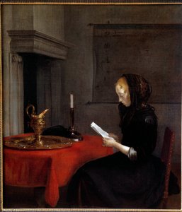 Kvinde læser et brev. Maleri af hollænderen Gerard Ter Borch (1617-1681)