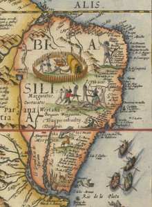 Kort over Sydamerika, 1593 (beskåret) af Gerard de Jode