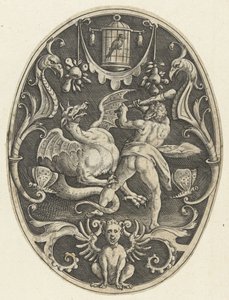 Overfladedekoration: Hercules dræber dragen Ladon Ovale overfladedekorationer med Herkules gerninger i grotesker (serietitel)
