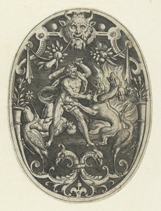 Overfladedekoration: Hercules dræber monsteret Geryon Ovale overfladedekorationer med Herkules gerninger i grotesker (serietitel)