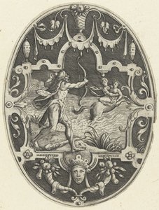 Overfladedekoration: Hercules skyder kentauren Nessus, der forsøger at flygte fra Deianira Ovale overfladedekorationer med Herkules gerninger i grotesker (serietitel)