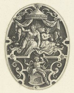 Overfladedekoration: Hercules kvæler de to slanger i sin vugge Ovale overfladedekorationer med Herkules gerninger i grotesker (serietitel)