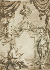 Design til titelblad: Clio tager diktat fra Minerva af Gerard de Lairesse
