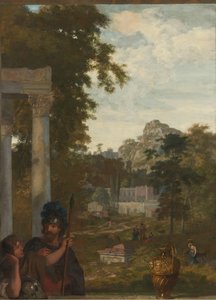Italiensk landskab med to romerske soldater Udsmykning til et værelse i Jacob de Flines hus i Amsterdam (serietitel) af Gerard de Lairesse