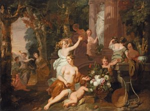 Nymfer og Bacchanter hylder ved Floras tempel af Gerard de Lairesse